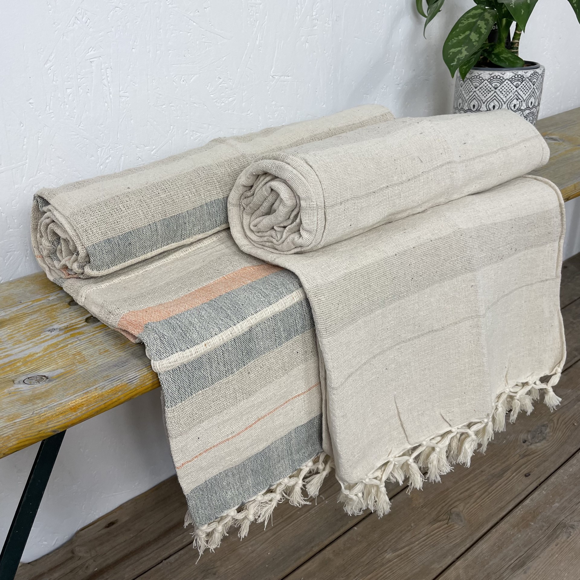 100 cotton handloomed striped bedspread pastel natural colour throw